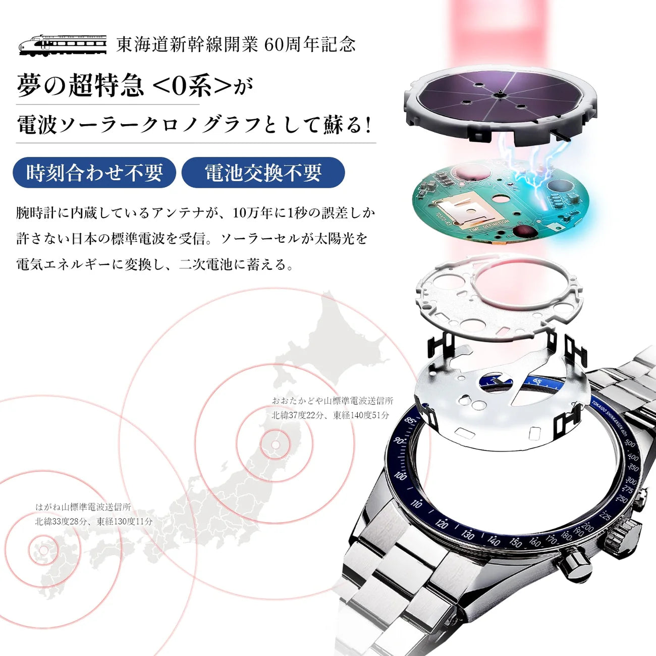 Tokaido Shinkansen 60th Anniversary Commemorative - Radio Wave Solar Chronograph Wristwatch